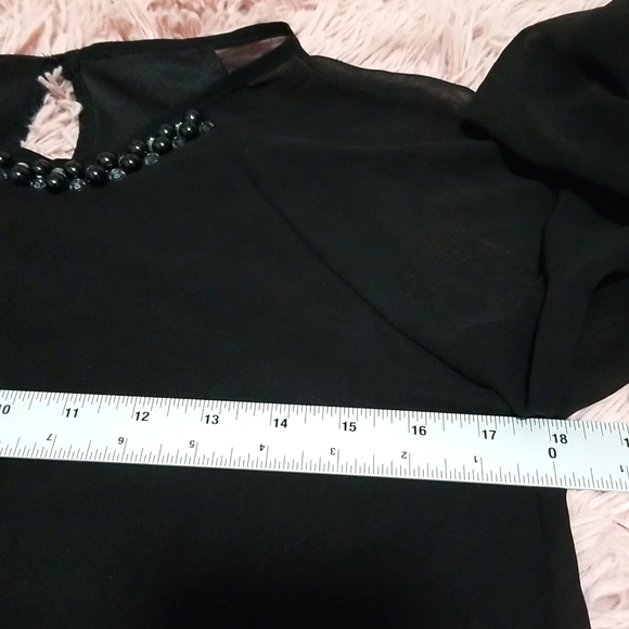 Black Shift Dress with Beads & Embellishments Sheer Long Sleeves - Picture 14 of 16